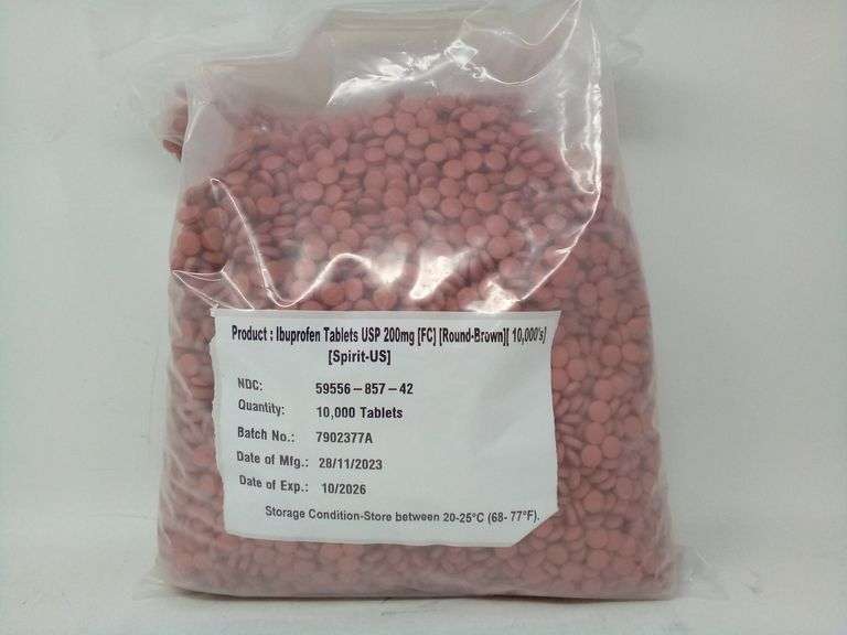 Pack of Ibuprofen Tablets – USP 200mg FC Round-Brown 10000 Tablets (Spirit-US)