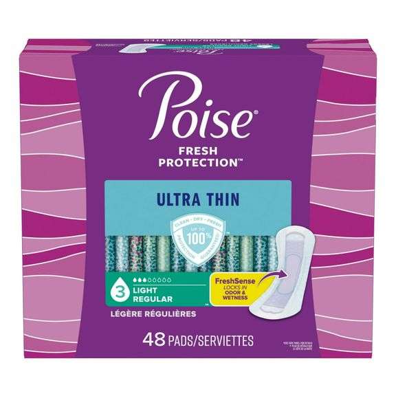 Poise, Fresh Protection Ultra Thin Incontinence Pads, 48 Pack