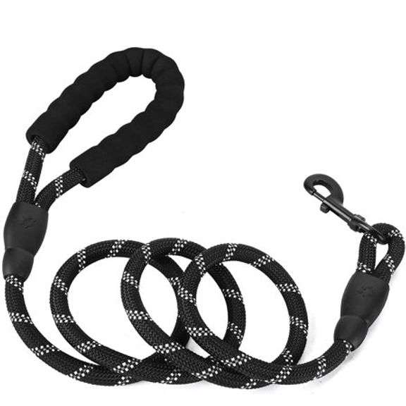 Rope Dog Leash, Padded Handle, Black, 6.5 Ft