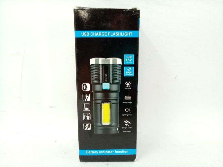 Lot of 3 USB Charge Camping Flashlight – Black/Silver