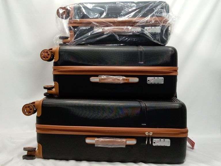 Cosbarn Carry On Hardside Spinner Luggage Set – Black/Brown 3-Piece