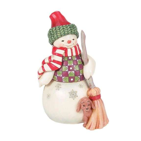 Enesco Jim Shore Heartwood Creek Snowman with Dog Peeking Figurine