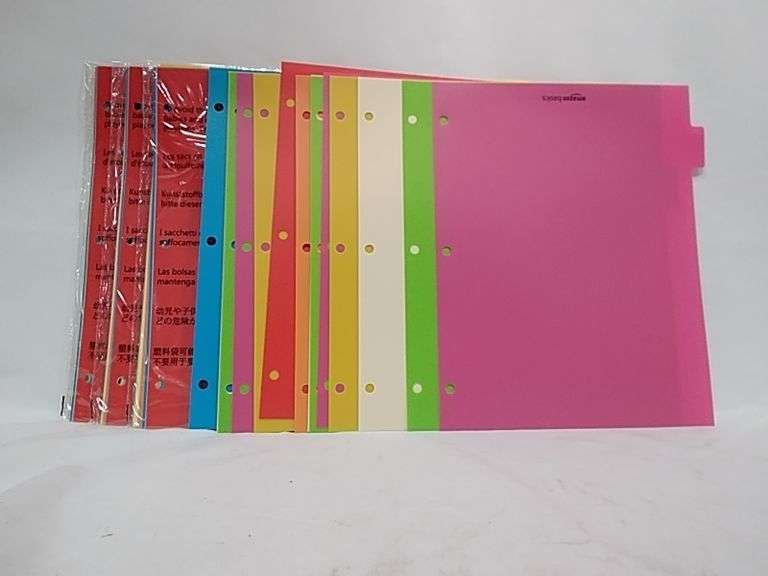 Assortment of Amazon Basics Plastic Folders with 3 Holes Punched