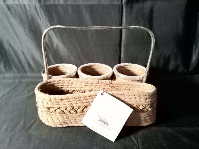 Un Pueblo Handmade Pine Needle & Nickel Basket for Food & Drink – 12"x7"x8"