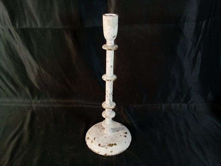 Rustic Farmhouse Style Vintage Candle Holder – White 12" Tall