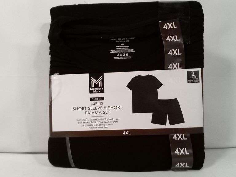 Member's Mark Men's Short Sleeve & Short Pajama Set – Black Size: 4XL 2 Piece