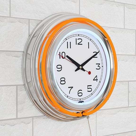 Double Ring Neon Wall Clock, Orange