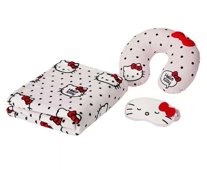Hello Kitty Travel Neck Pillow, Throw & Eye Mask Set, 3 Piece