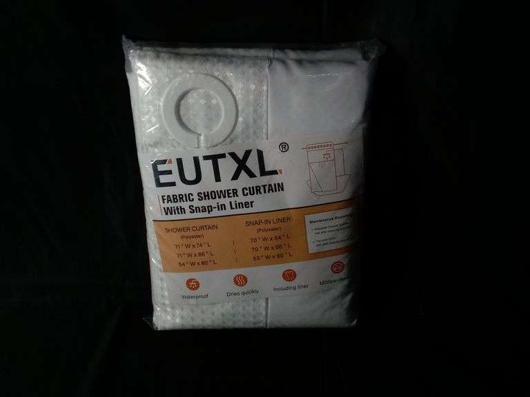 EUTXL Fabric Shower Curtain with Snap-in Liner – White 71W x 74H