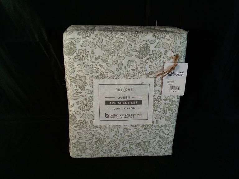 Better Cotton Restore Home Cotton Sheet Set – Sage Fenella Queen 4 Piece