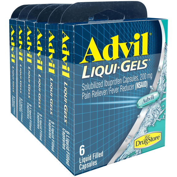 Advil Liqui-Gels Ibuprofen – 6 Liquid Filled Capsules/Pack (6 Packs)