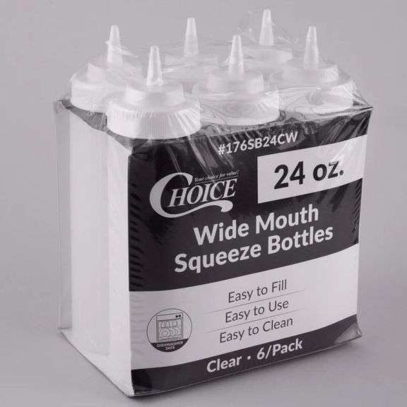Choice, Wide Mouth Squeeze Bottles, Clear, 24 Oz, 6 Pack