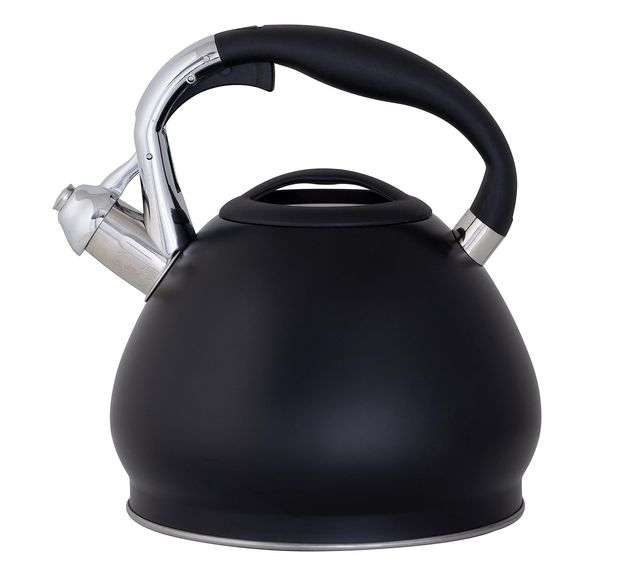 Kitchen Details Stovetop SS Whistling Tea Kettle – Matte Black 3.6 Qt
