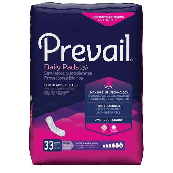 Prevail, Daily Pads For Bladder Leaks Ultimate Absorbency, Regular, 33 Count