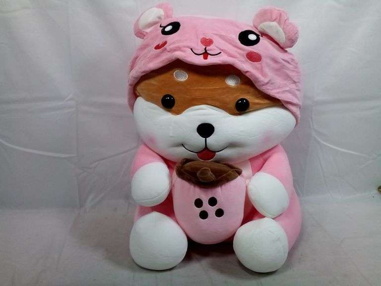 Cute Shiba Inu Bubble Tea Plush Pillow, Soft Stuffed Toy Gift, 19"
