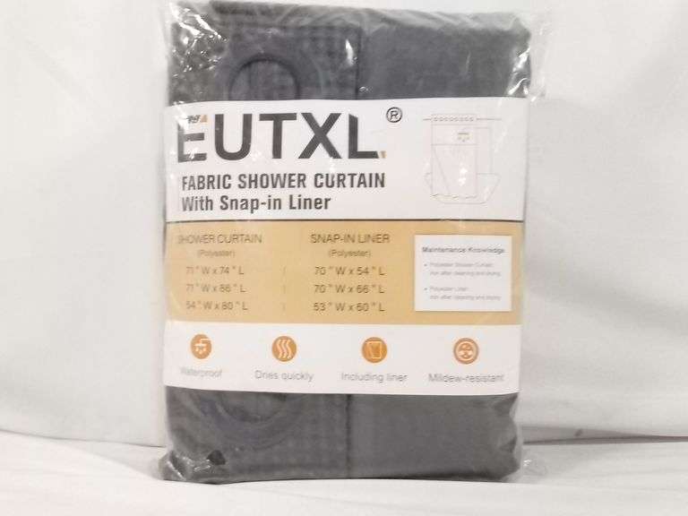 EUTXL, Fabric Shower Curtain With Snap-in Liner, Black, 71"W x 74"H