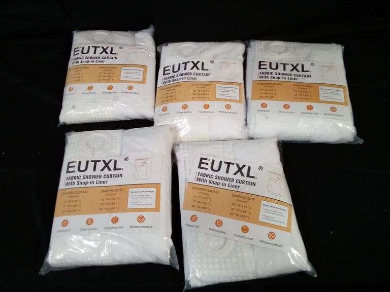 Lot of 5 EUTXL Fabric Shower Curtain with Snap-in Liner – White 71"W x 74"H