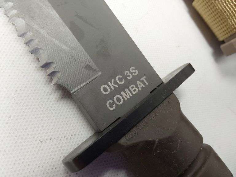 Ontario Knife Co OKC3S Marine Bayonet, Black Blade, Tan Hard Sheath