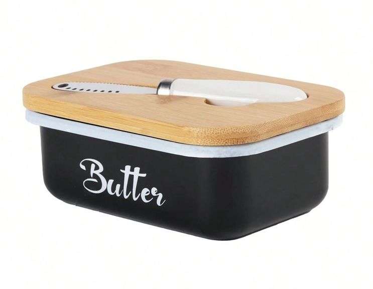 Stainless Steel Butter Container with Wooden Lid & Knife