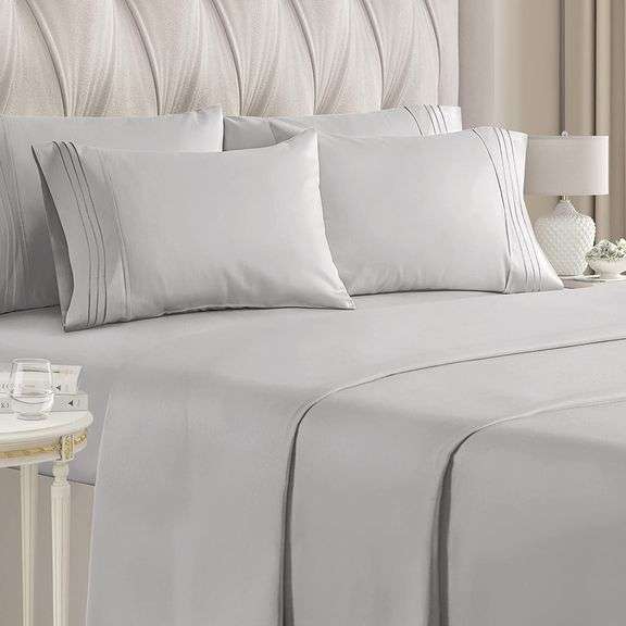 CGK Linens Extra Deep Full Light Grey Bed Sheet Set – 6 Piece