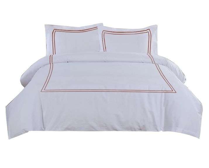 Bed Decor Solid Embroidery Egyptian Cotton Duvet Set – White 400TC King/CalKing