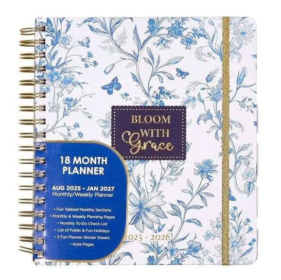 Votum Bloom With Grace Aug 2025 - Jan 2027 Monthly/Weekly Planner – Blue