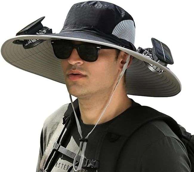 Dual Fan Solar Fan Hat with Wide Brim