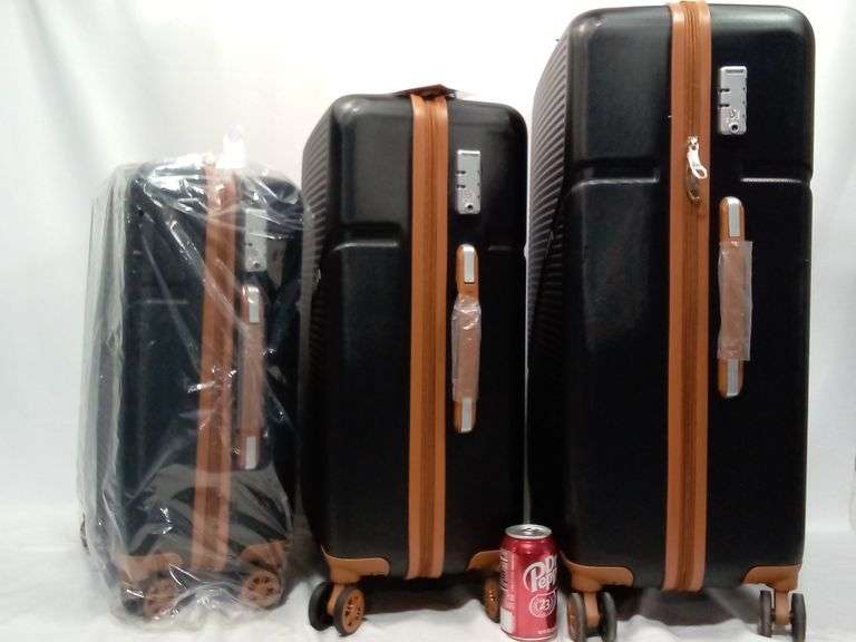 Cosbarn Carry On Hardside Spinner Luggage Set – Black/Brown 3-Piece