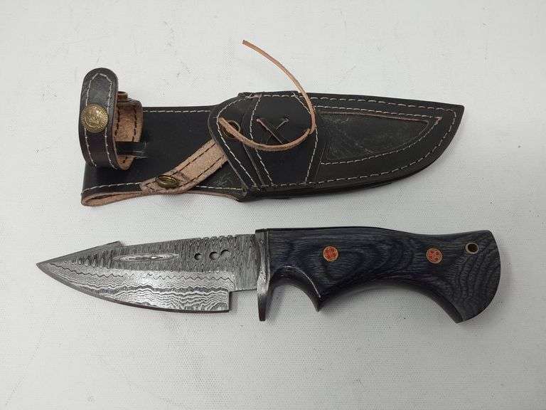Handmade Damascus Knife with Exotic Wood Handle and Genuine Leather Sheath