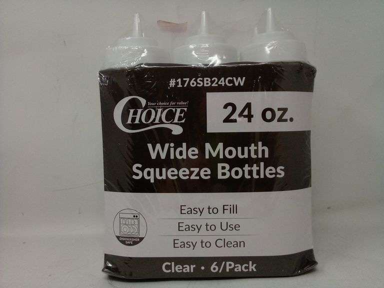 Choice, Wide Mouth Squeeze Bottles, Clear, 24 Oz, 6 Pack