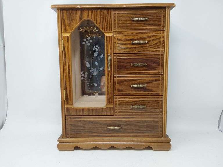 Vintage Wood Jewelry Cabinet - 15x12x6"