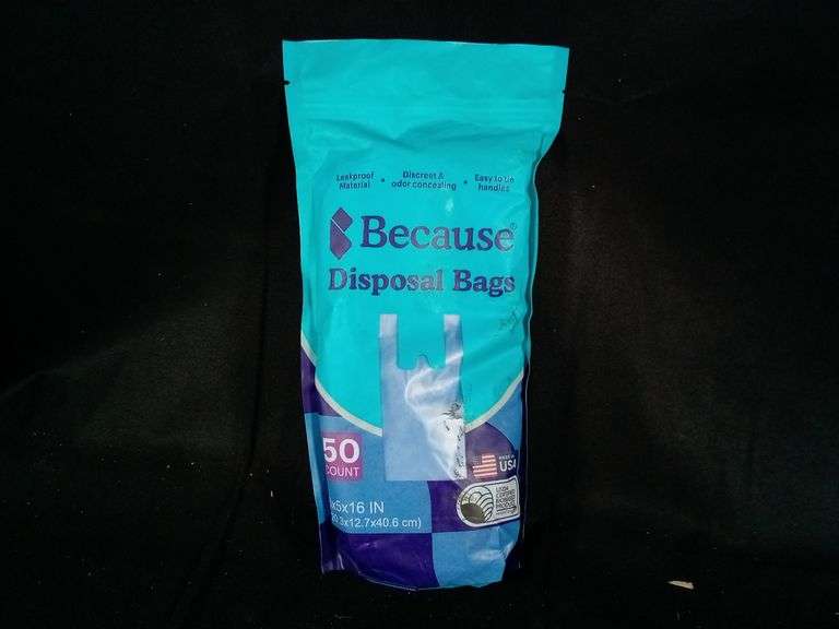 Because, Incontinence Disposal Bags, 8" x 5" x 16", 50 Count