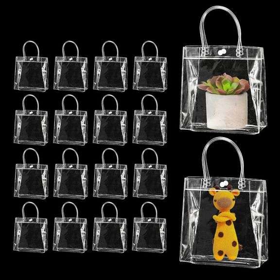 Lot Of 16 Christmas Gift Tote Bags, Reusable Transparent Party Favor Bags, Clear