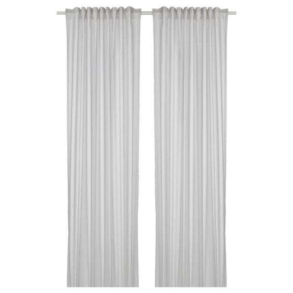 Ikea Bymott Striped White/Light Gray Curtains – 47" x 98" 2 Panels