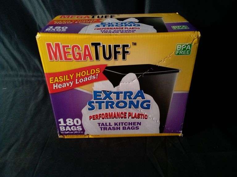 MegaTuff Extra Strong Performance Plastic Tall Kitchen Trash Bags – 180 Bags