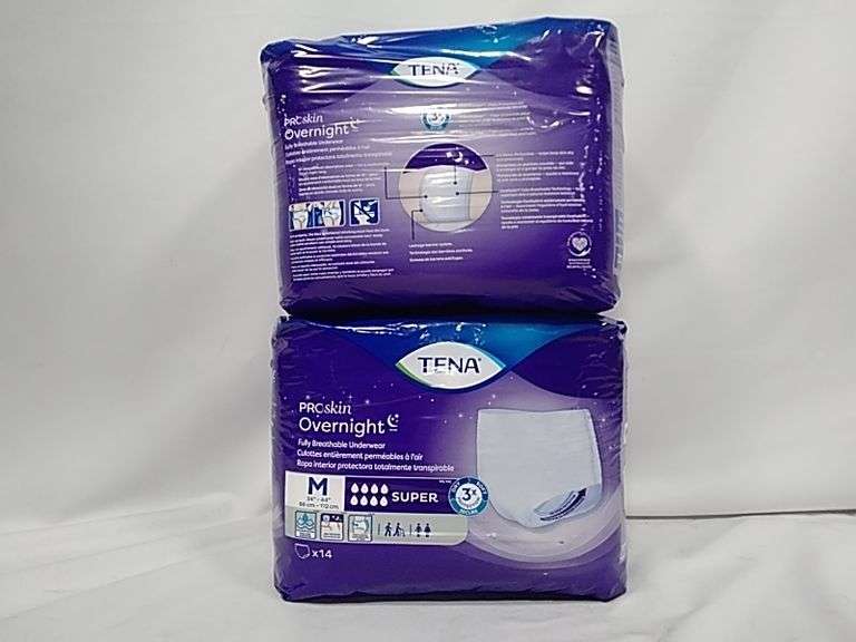 Lot Of 2 Tena, PRO Skin Overnight Fully Breathable Underwear, Medium, 14 Pack