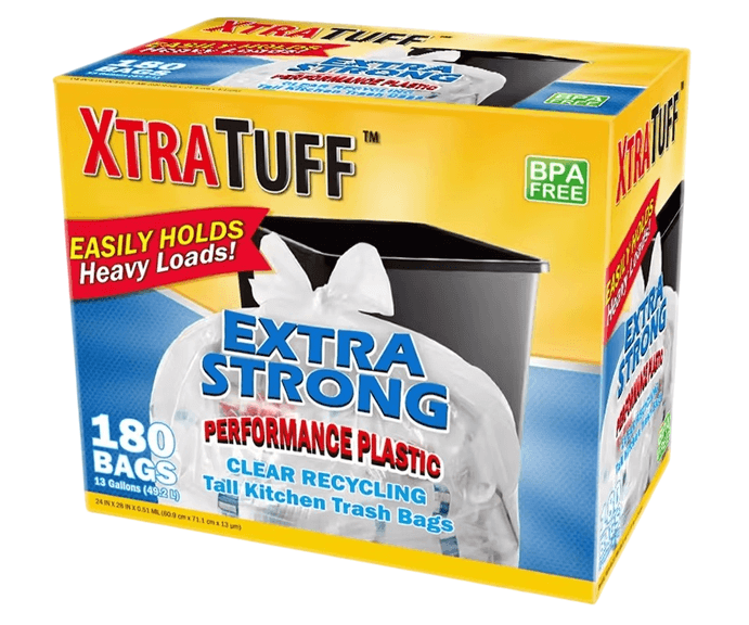 MegaTuff Extra Strong Performance Plastic Tall Kitchen Trash Bags – 180 Bags