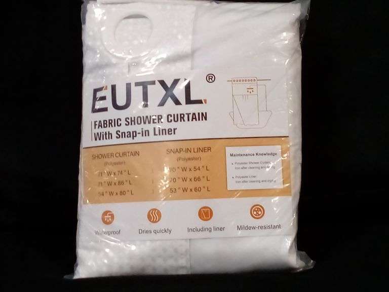 EUTXL Fabric Shower Curtain with Snap-in Liner – White 71W x 74H