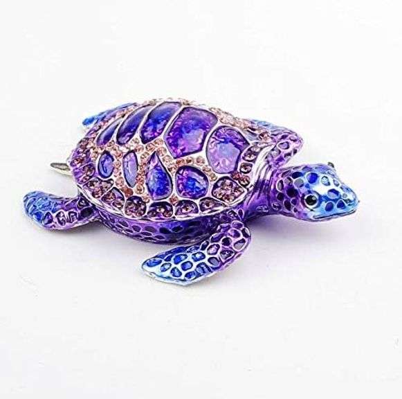 Purple Sea Turtle Figurine Decorative Jewelry Box Hinged Trinket Box