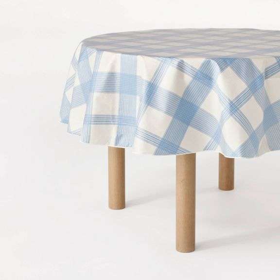 Threshold, Classic Spring Pattern Round Oiled Tablecloth, Blue Plaid, 70" Dia