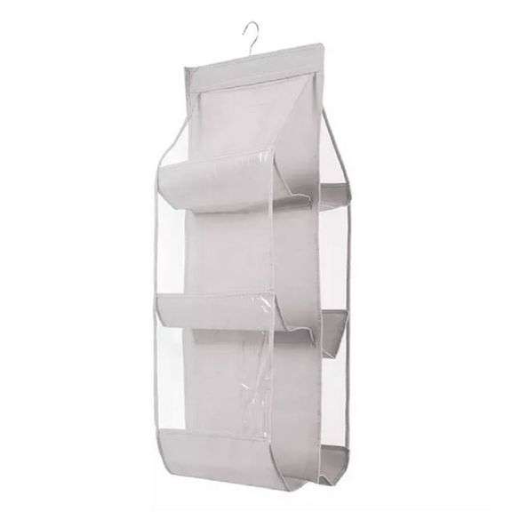 Hanging Handbag Closet Organizer, Space Saving Pocket Storage Rack, White