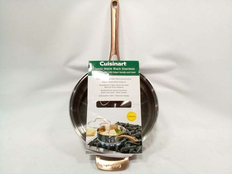 Cuisinart Classic Matte Black SS Sauce Pan w/Lid & Blush Bronze Handle – 3.5 Qt