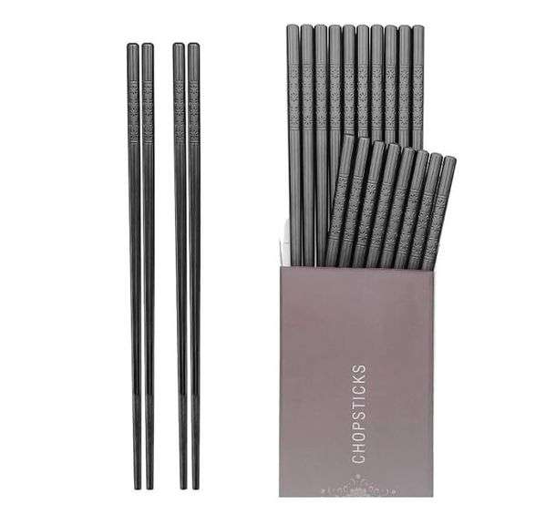 Hiware, Chopsticks, Black, 9.5", Reusable, Dishwasher Safe, Fiberglass, 10 Pairs