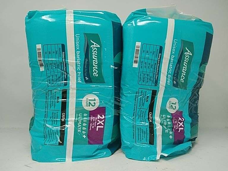 Lot of 2 Assurance Unisex Bariatric Brief – Ultimate Absorbency, 2XL 12 Count ea