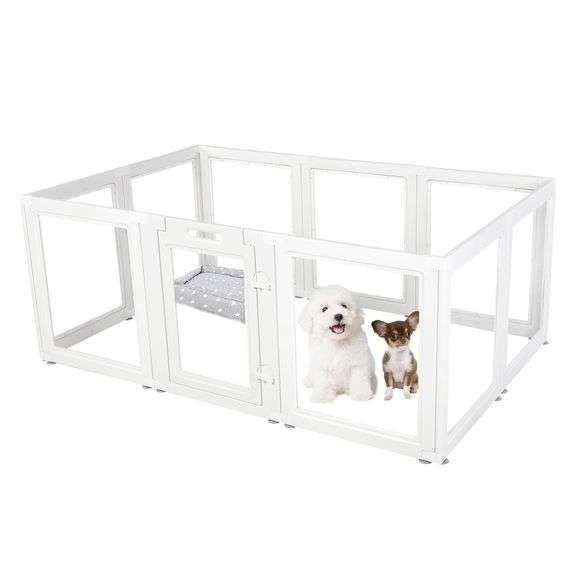 Everfront Acrylic Expandable Pet Playpen – White 10-Panel 23.6"H