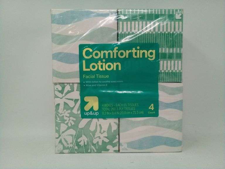 Up&Up Comforting Lotion Facial Tissue – 4 Boxes (65 Tissues/Box)