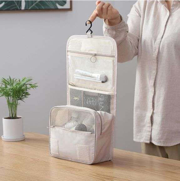 Personal Organizer Toiletry Travel Bag with Hook, Beige