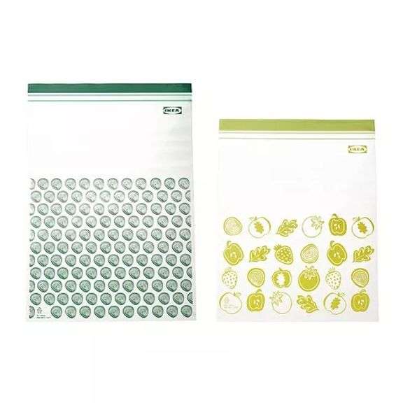 Ikea Istad Resealable Bags – Patterned/Green 4.5L 5Qt & 6L 6Qt, 15 Pcs ea.