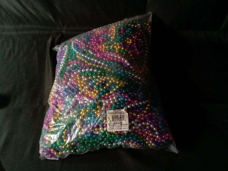 Round Bead Metallic Mardi Gras Beads – 33" 6 Colors, 1 Gross Per Bag