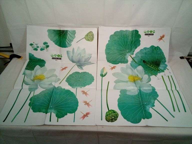 Huge Wall Decal, Lotus Flower & Dragonfly, Peel & Stick, Removable, 71"x35",